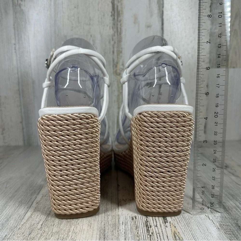 Marc‎ Fisher Sandal Women's 10 Zarah Wedge Strappy White Faux Leather